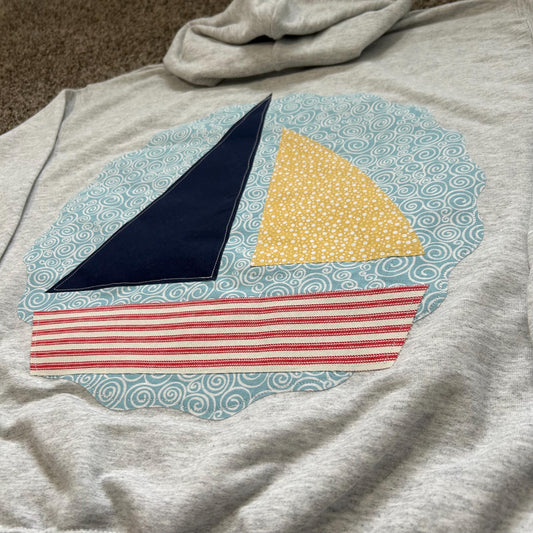 Sailboat Patchwork Hoodie: Sewn Fabric, Beachy Coastal Style
