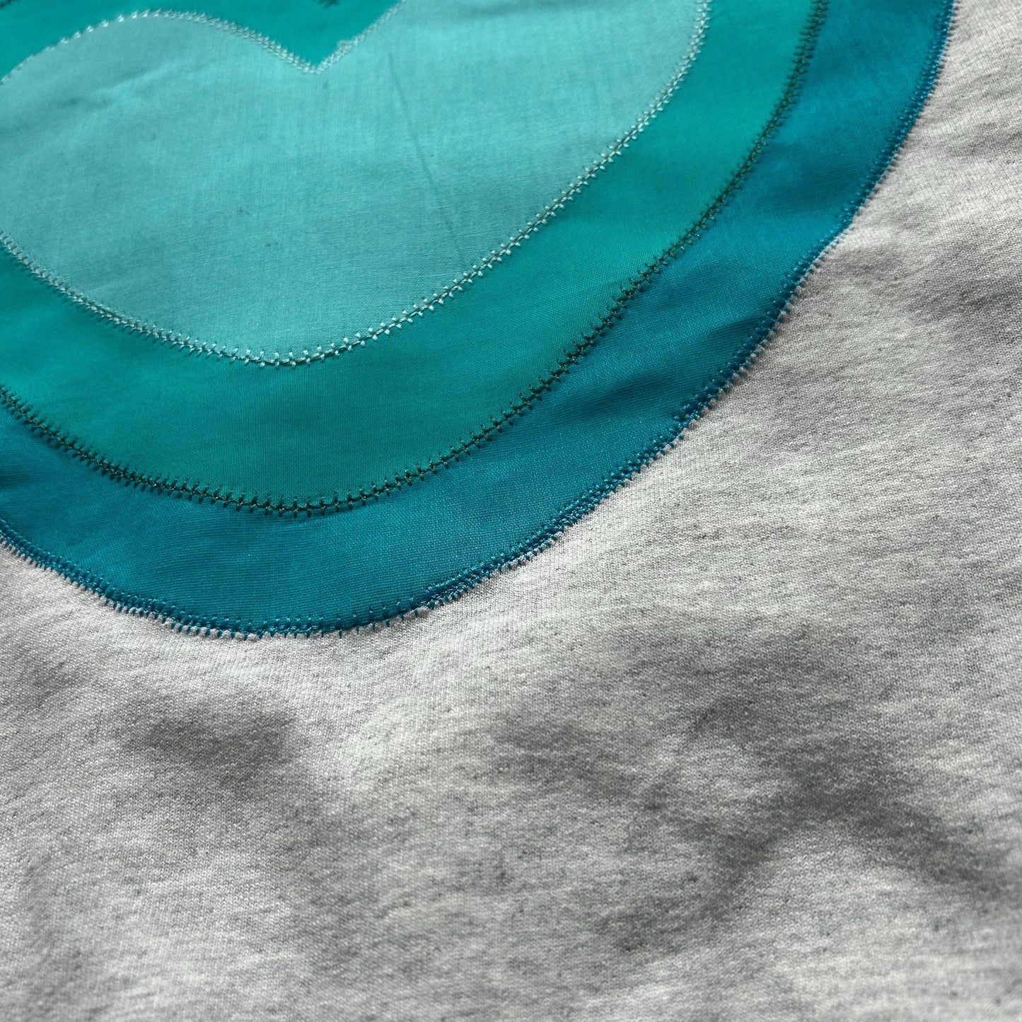 Love Island Heart Appliqué Hoodie: Blue Patchwork, Handmade