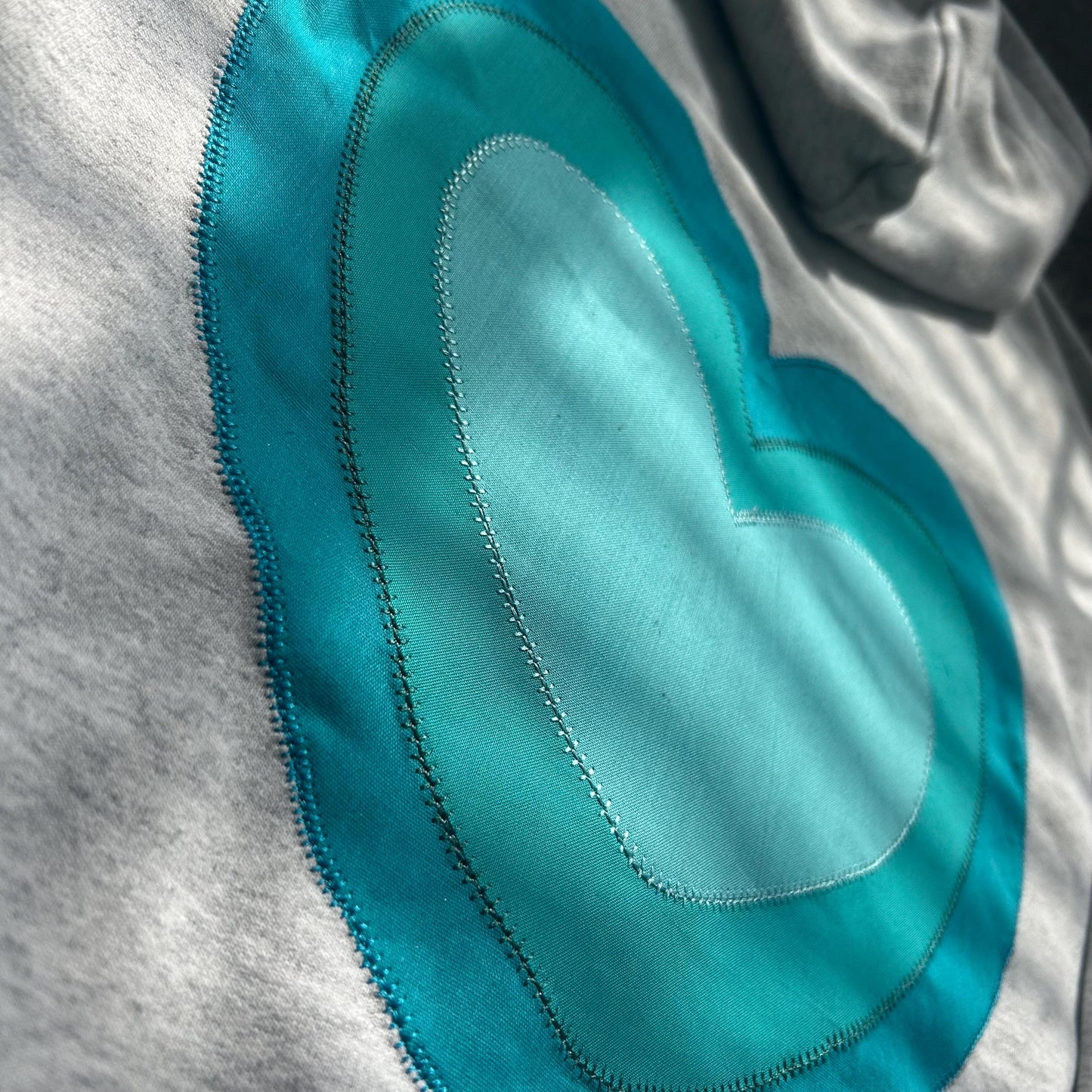 Love Island Heart Appliqué Hoodie: Blue Patchwork, Handmade