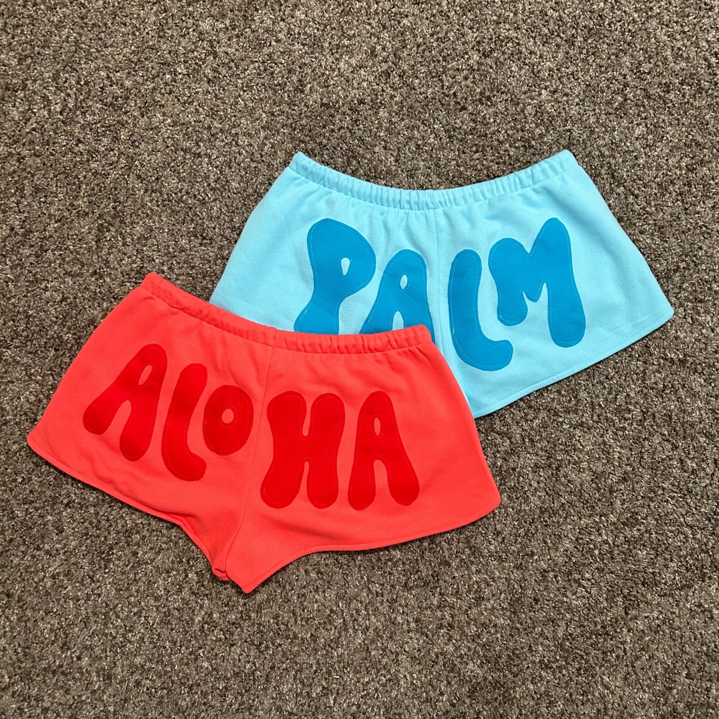 Patchwork Beach Shorts | Blue, Coral, Palm, Aloha Tropical Summer Lounge