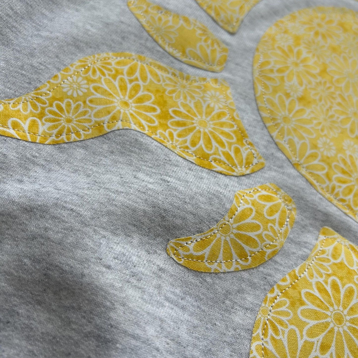 Tangled Sun Fabric-Sewn Hoodie: Yellow Flower Appliqué