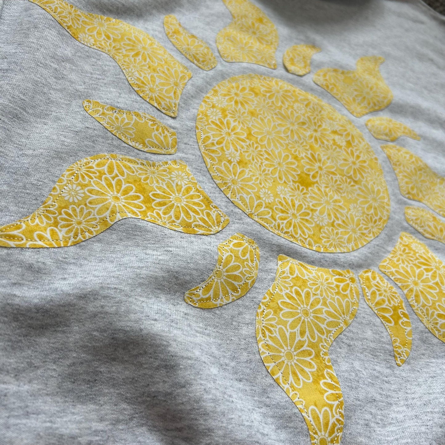 Tangled Sun Fabric-Sewn Hoodie: Yellow Flower Appliqué