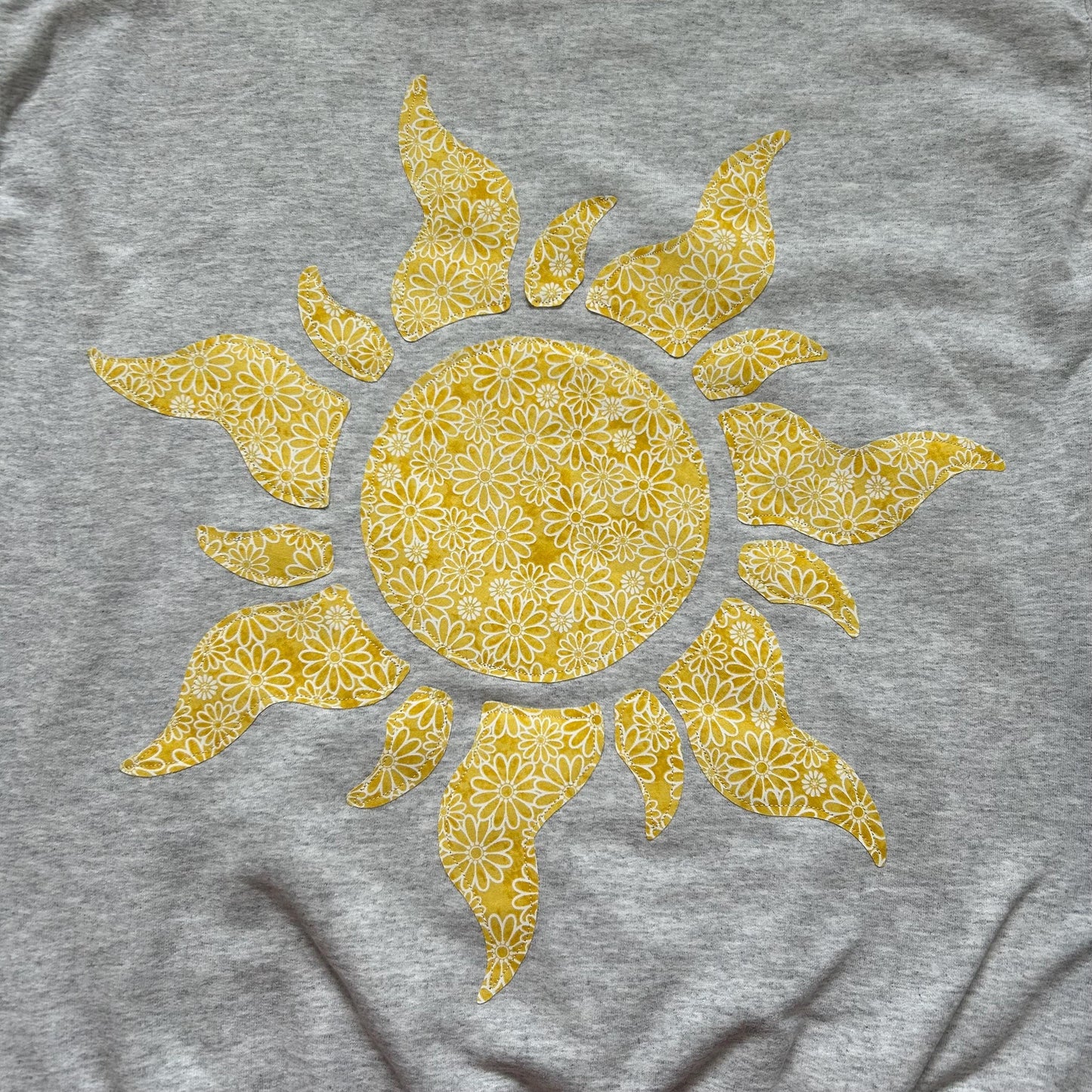 Tangled Sun Fabric-Sewn Hoodie: Yellow Flower Appliqué