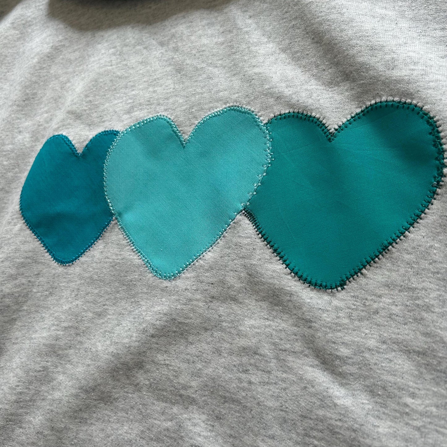 Love Island Heart Appliqué Hoodie: Blue Patchwork, Handmade