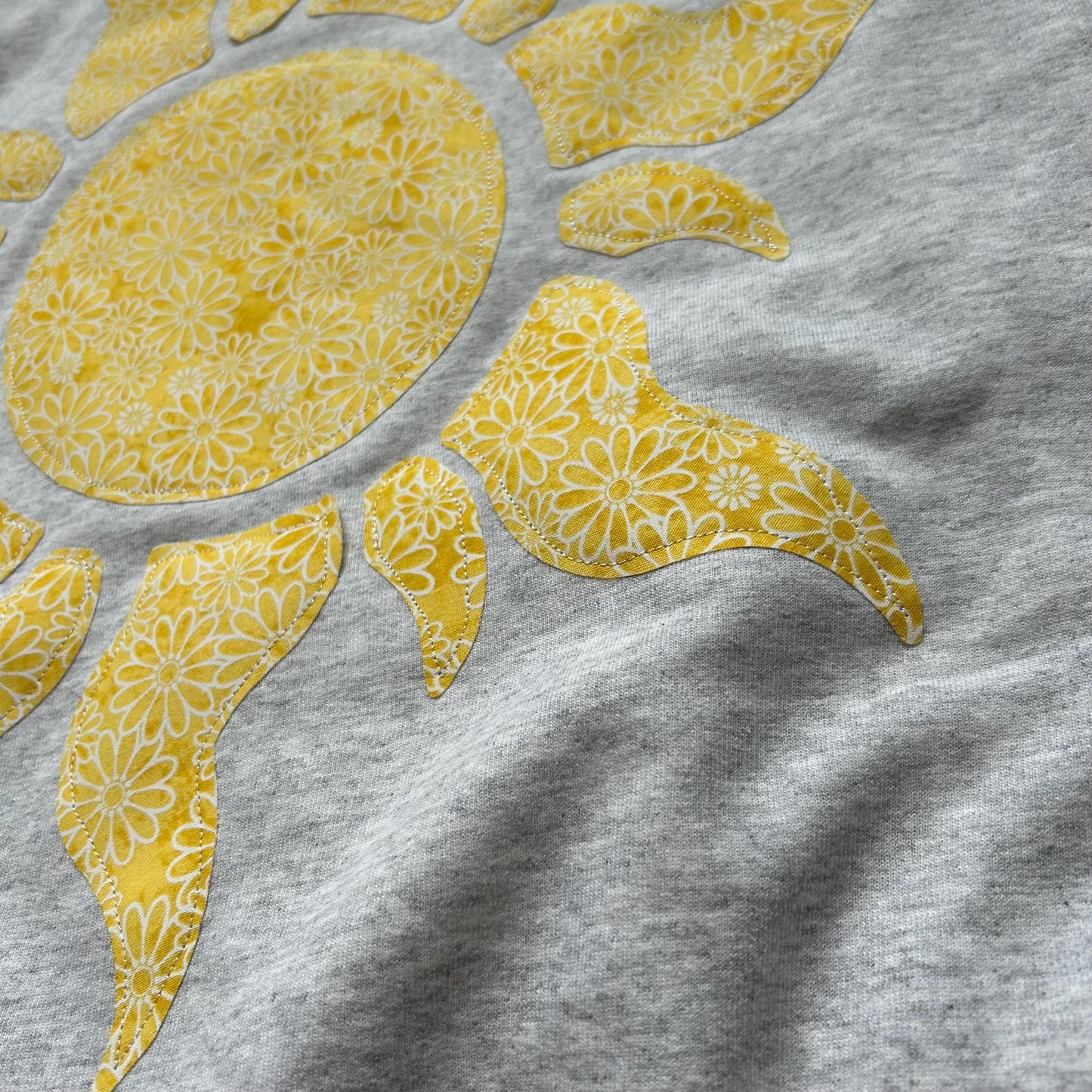 Tangled Sun Fabric-Sewn Hoodie: Yellow Flower Appliqué