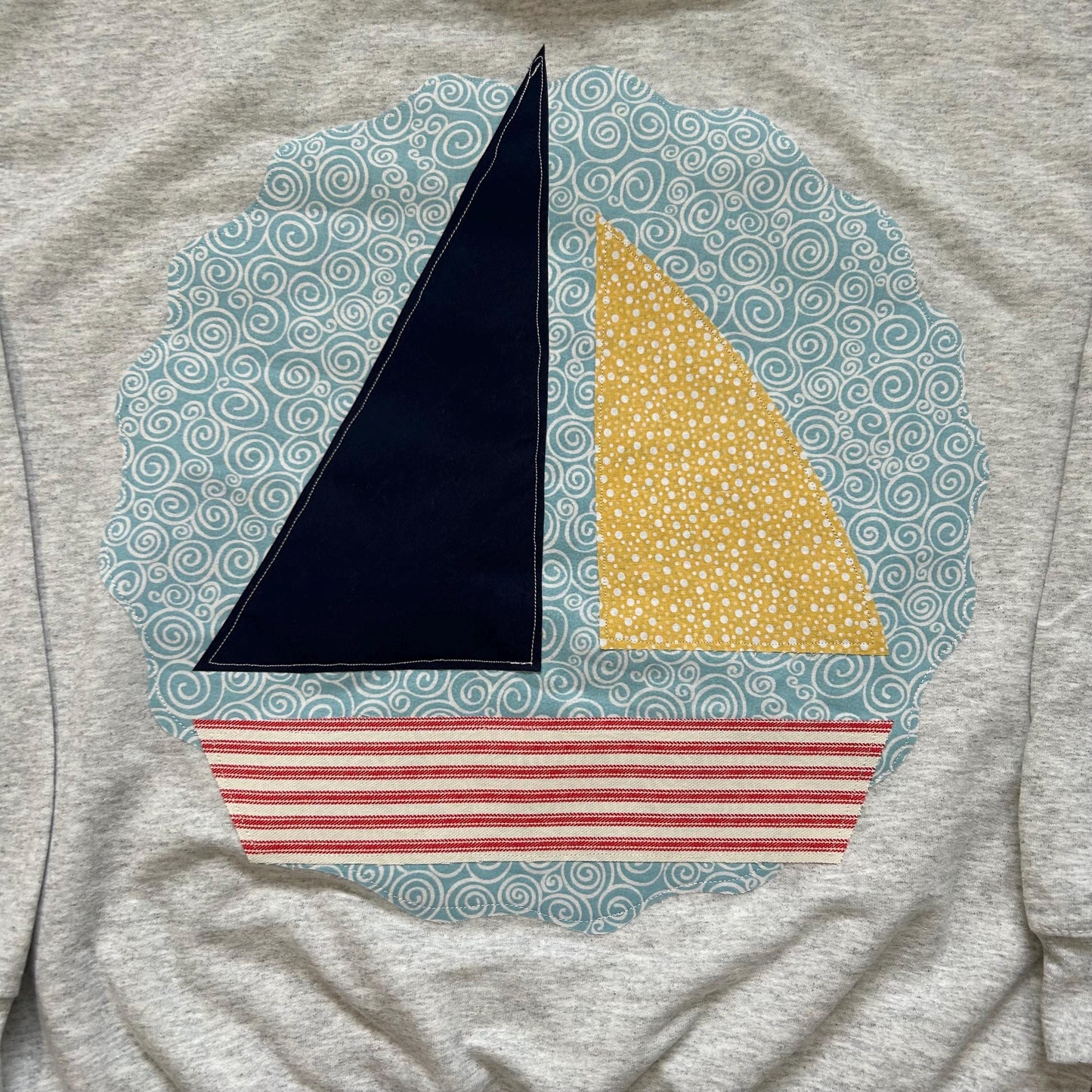 Sailboat Patchwork Hoodie: Sewn Fabric, Beachy Coastal Style